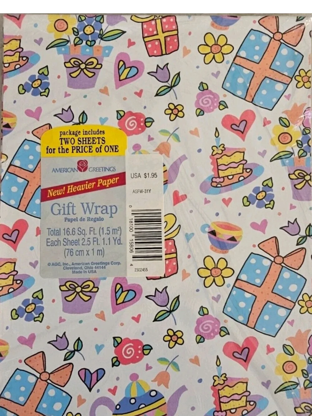 American Greetings Wrapping Paper Gift Wrap Birthday Cake Pink Floral Lot Of 2